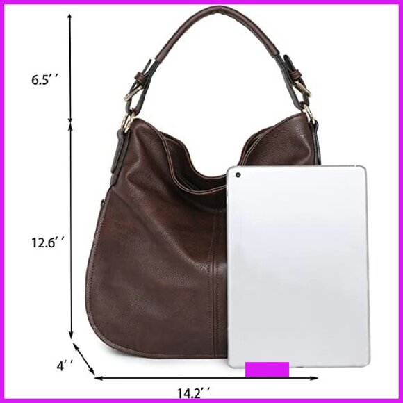 Vegan Leather Hobo Shoulder Bag Chic Casual Work Purse Expandable Compartments - Picture 6 of 7